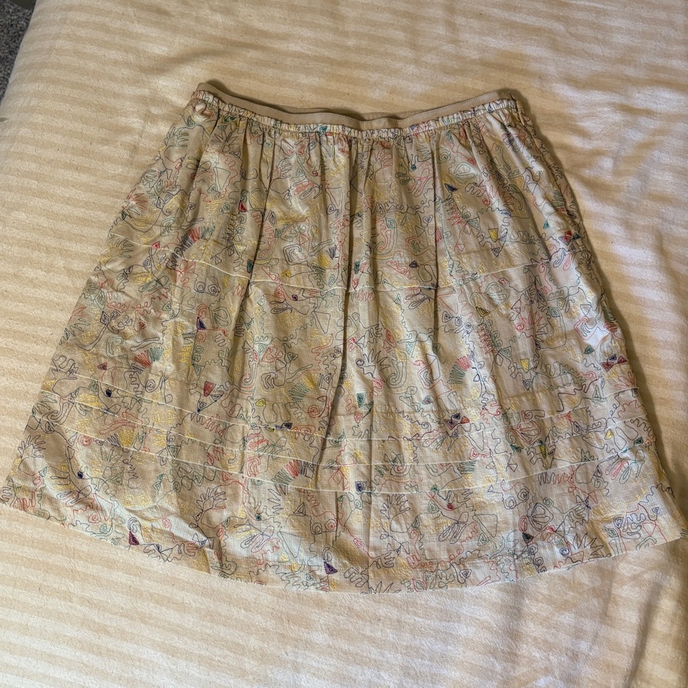 Marc By Marc Jacobs 100% Cotton A-Line Skirt With Abstract Embroidered Size 10